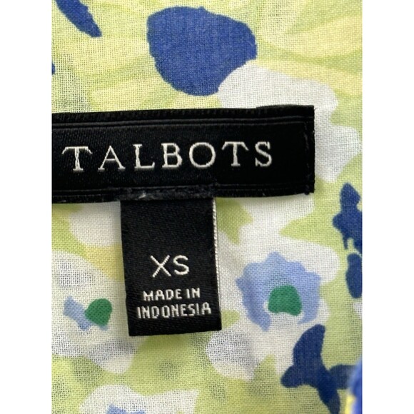 Talbots Blue Yellow White Floral Print LS Womens Top Size XS Ruffle Trim - Picture 3 of 8